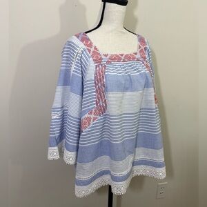 Blue and Red Embroidered Women's Top